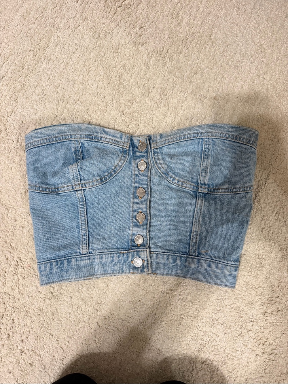 Zara Denim Button-Front Strapless Bustier Top - Light Blue
